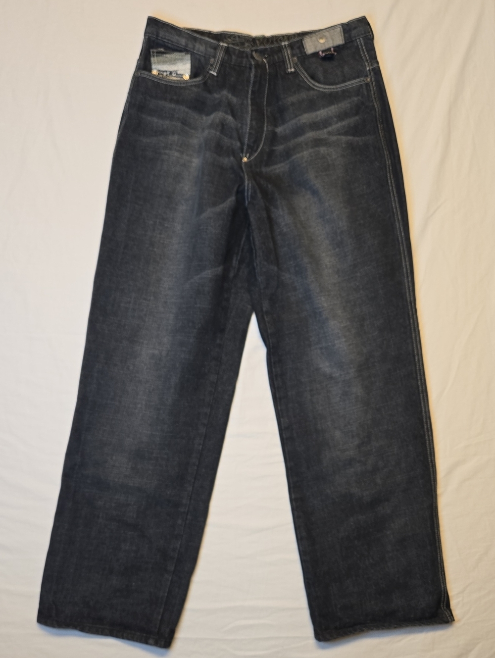 Enyce Black Wash Embroidered Straight Leg Baggy Fit Denim Jeans Vintage 90s